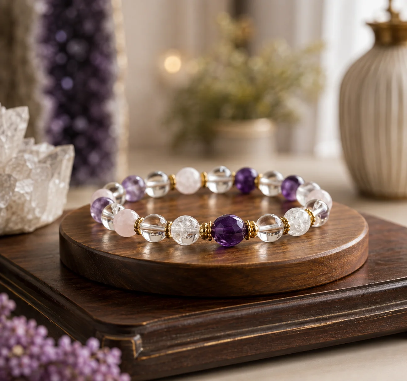 Amethyst and Crystal Bracelet Display