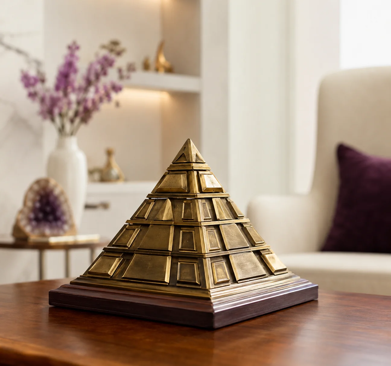 Ornate Bronze Pyramid in Elegant Interior
